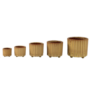 Blumentopf – Gelbe Oberfläche, Stangenmuster Design, Keramik Material, S – Derri | PTMD
