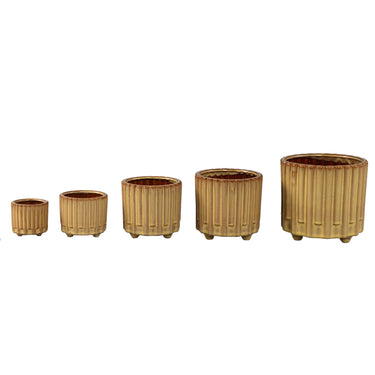Blumentopf – Gelbe Oberfläche, Stangenmuster Design, Keramik Material, XL – Derri | PTMD