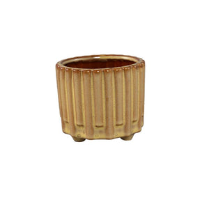 Topf – Gelbe Oberfläche, Stangenmuster Design, Keramik Material, S – Derri | PTMD