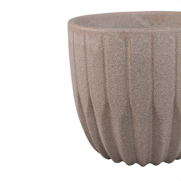 Flower Pot - Round Shape, Porcelain Ceramic, Angled Pattern, Beige, M | PTMD