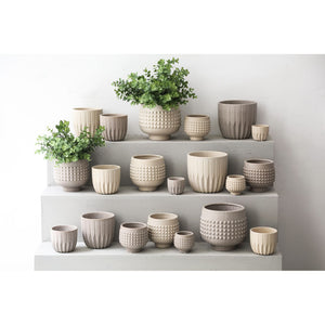 Blumentopf - Porzellan-Keramik, Gepunktetes Zentrum, Sockeldesign, Creme, M - Clarece | PTMD