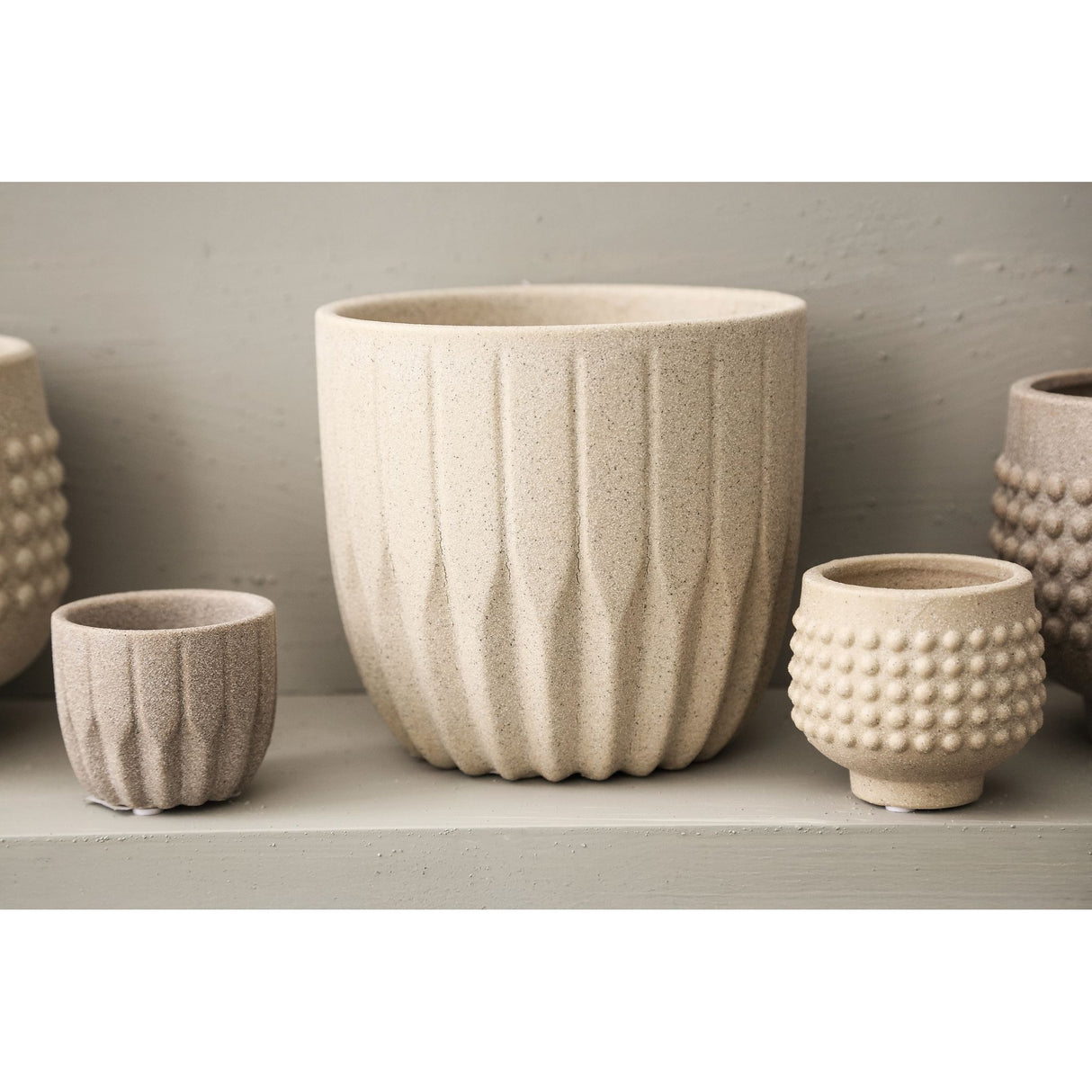 Blumentopf - Runde Form, Porzellan-Keramik, Winkelmuster, Beige, M - Jeily | PTMD