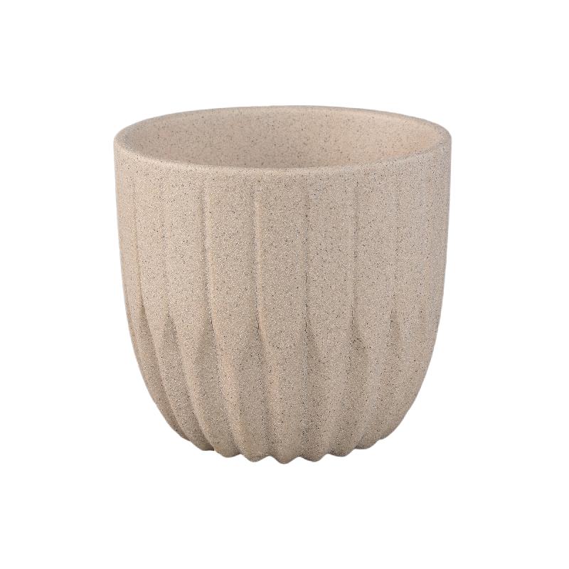 Flower Pot - Round Shape, Porcelain Ceramic, Angle Pattern, Cream, XL | PTMD