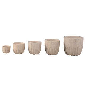 Flowerpot - Round Shape, Porcelain Ceramic, Angled Pattern, Cream, XS | PTMD