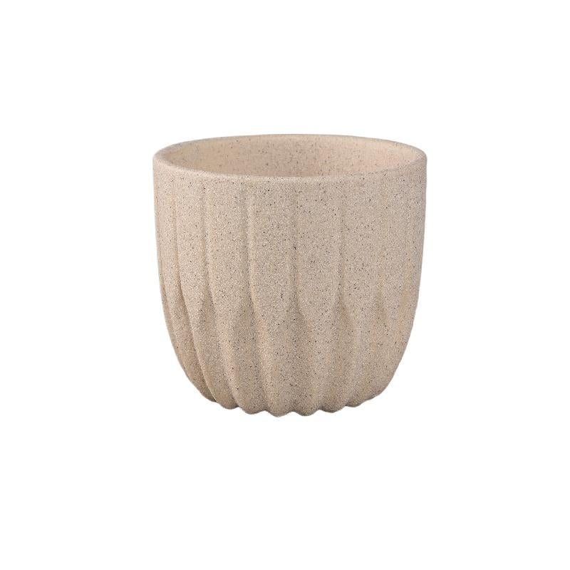 Flowerpot - Round Shape, Porcelain Ceramic, Angle Pattern, Cream, M | PTMD