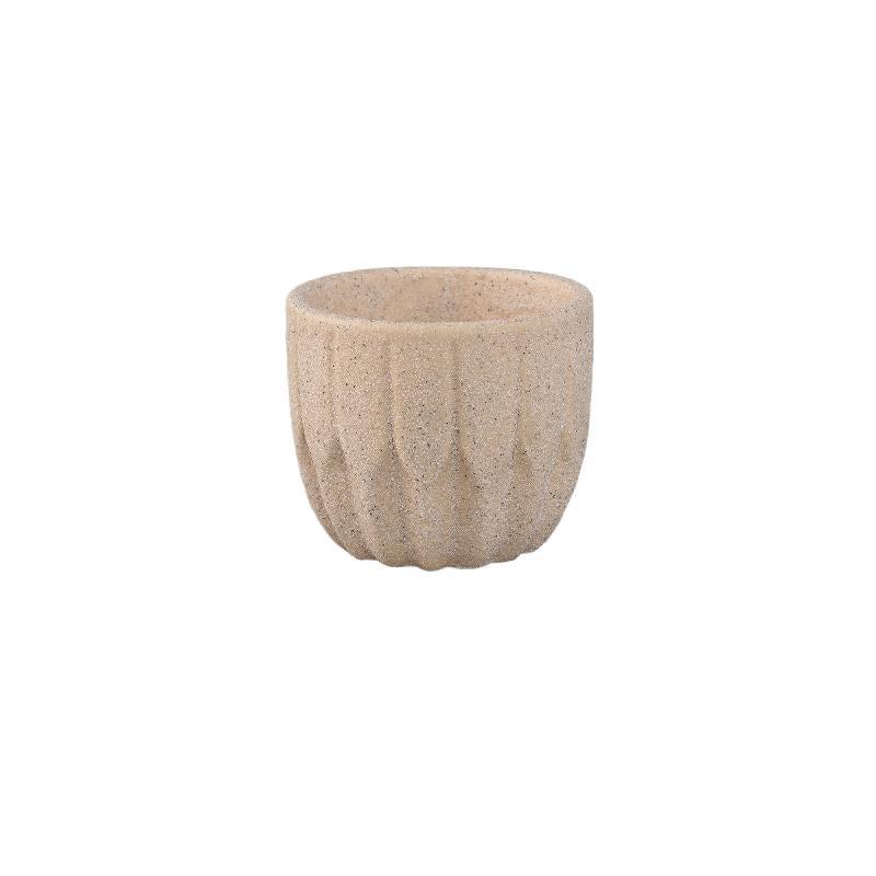Flowerpot - Round Shape, Porcelain Ceramic, Angled Pattern, Cream, XS | PTMD