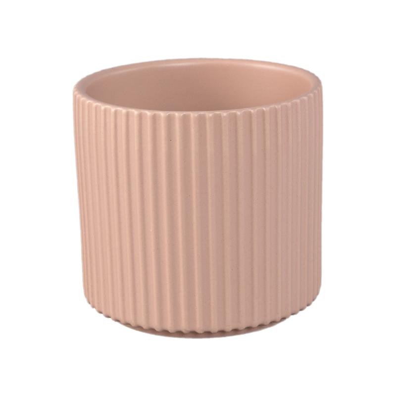 Flower Pot – Ribbed Structure, Matte Finish, Round Shape, Cream Ceramic, L – Renaud | PTMD