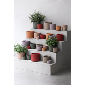 Flower Pot - Ribbed Structure, Matte Finish, Round Shape, Lilac Ceramic, M - Renaud | PTMD