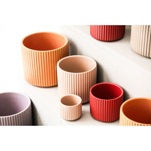 Flower Pot - Ribbed Structure, Matte Finish, Round Shape, Lilac Ceramic, M - Renaud | PTMD