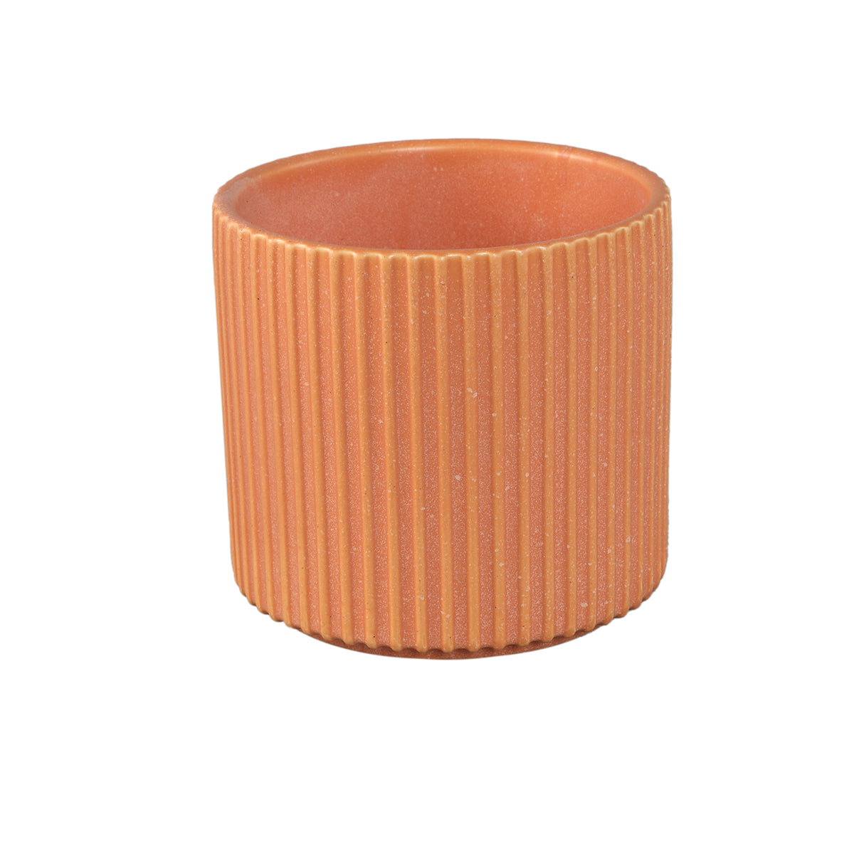 Flowerpot – Ribbed Structure, Matte Finish, Round Shape, Orange Ceramic, L – Renaud | PTMD