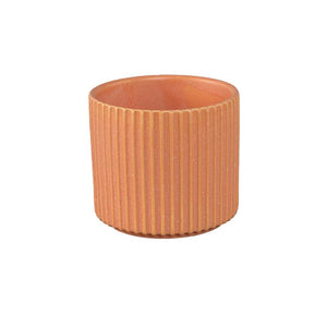 Flower Pot – Ribbed Structure, Matte Finish, Round Shape, Orange Ceramic, M – Renaud | PTMD