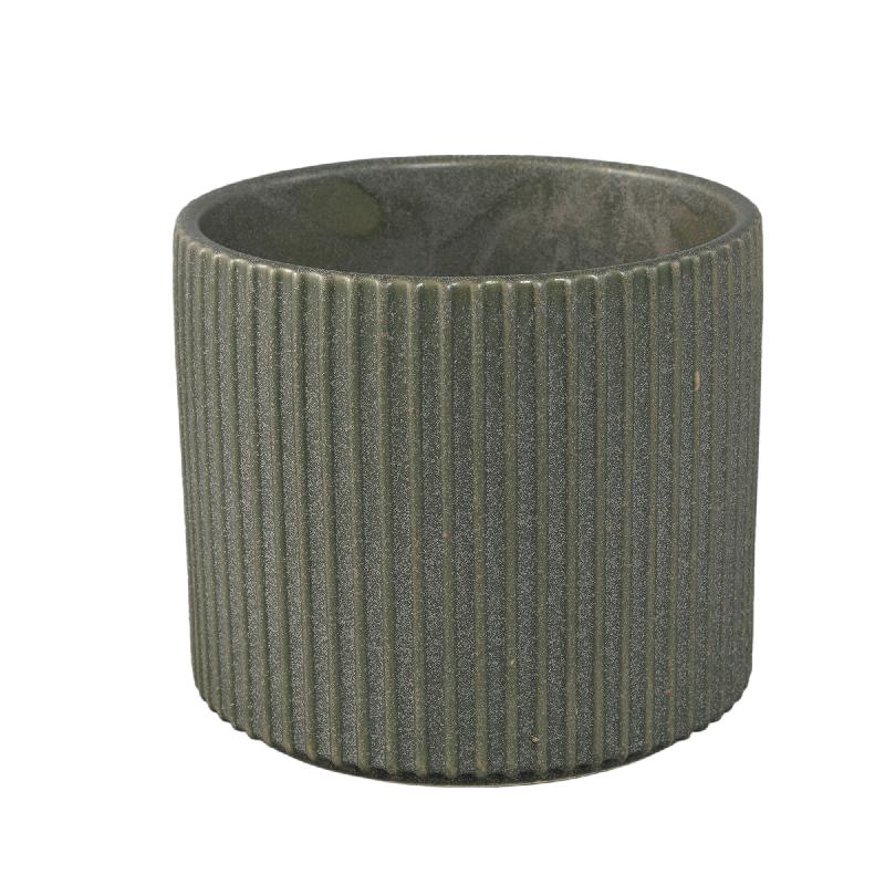 Topf – Rund Form, Gerippt Design, Dunkelgrün Matt, XL - Renaud | PTMD