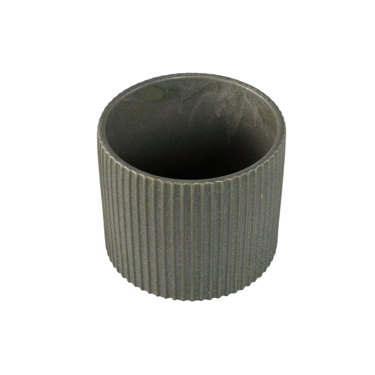 Flowerpot – Ribbed Structure, Matte Finish, Round Shape, Dark Green Ceramic, S – Renaud | PTMD