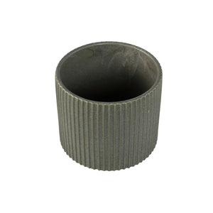 Flowerpot – Ribbed Structure, Matte Finish, Round Shape, Dark Green Ceramic, S – Renaud | PTMD