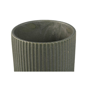 Flowerpot – Ribbed Structure, Matte Finish, Round Shape, Dark Green Ceramic, S – Renaud | PTMD