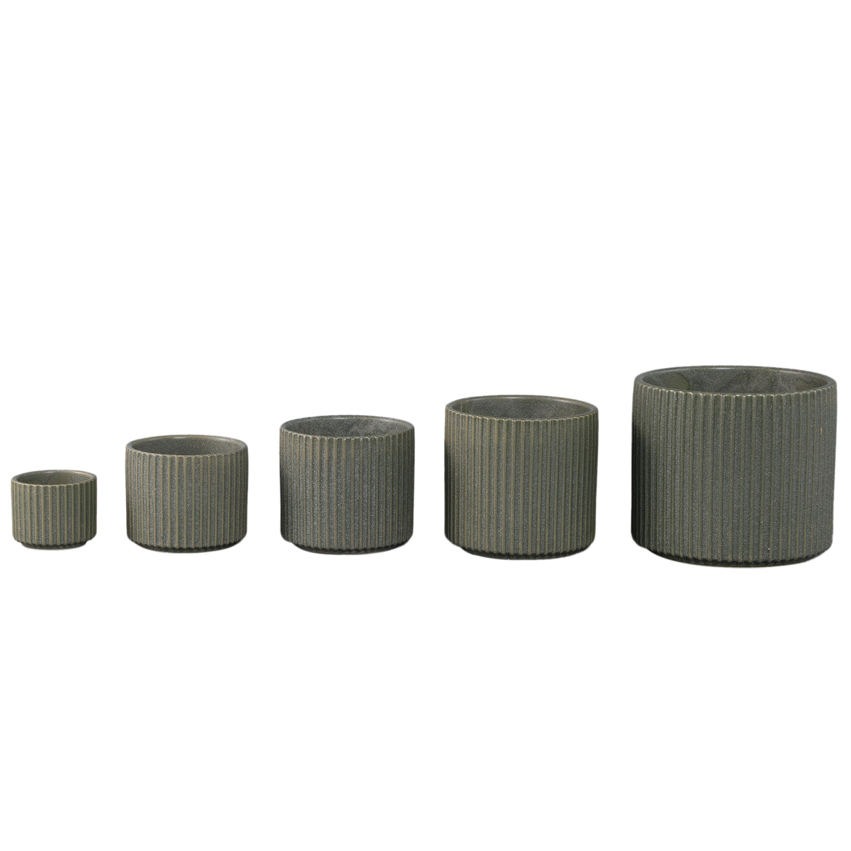 Flowerpot – Ribbed Structure, Matte Finish, Round Shape, Dark Green Ceramic, S – Renaud | PTMD