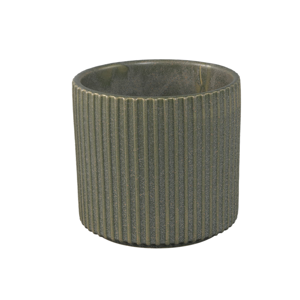 Flower Pot – Ribbed Structure, Matte Finish, Round Shape, Dark Green Ceramic, L – Renaud | PTMD