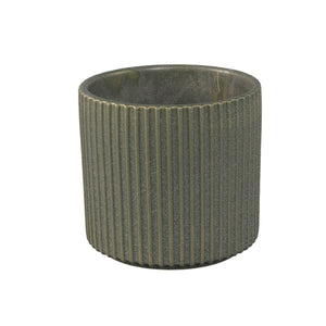 Flower Pot – Ribbed Structure, Matte Finish, Round Shape, Dark Green Ceramic, L – Renaud | PTMD