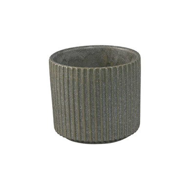 Flowerpot – Ribbed Structure, Matte Finish, Round Shape, Dark Green Ceramic, M – Renaud | PTMD