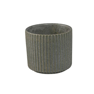 Flowerpot – Ribbed Structure, Matte Finish, Round Shape, Dark Green Ceramic, M – Renaud | PTMD