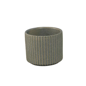 Flowerpot – Ribbed Structure, Matte Finish, Round Shape, Dark Green Ceramic, S – Renaud | PTMD
