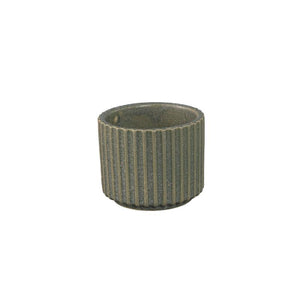 Flowerpot – Ribbed Structure, Matte Finish, Round Shape, Dark Green Ceramic, XS – Renaud | PTMD
