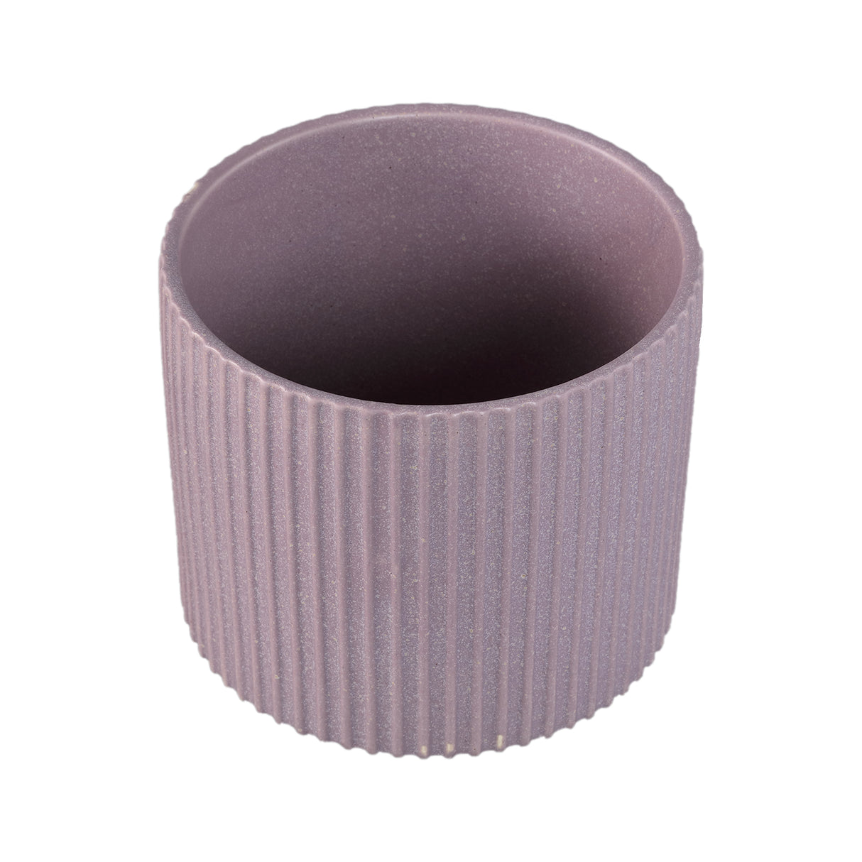 Flower Pot - Ribbed Structure, Matte Finish, Round Shape, Lilac Ceramic, M - Renaud | PTMD