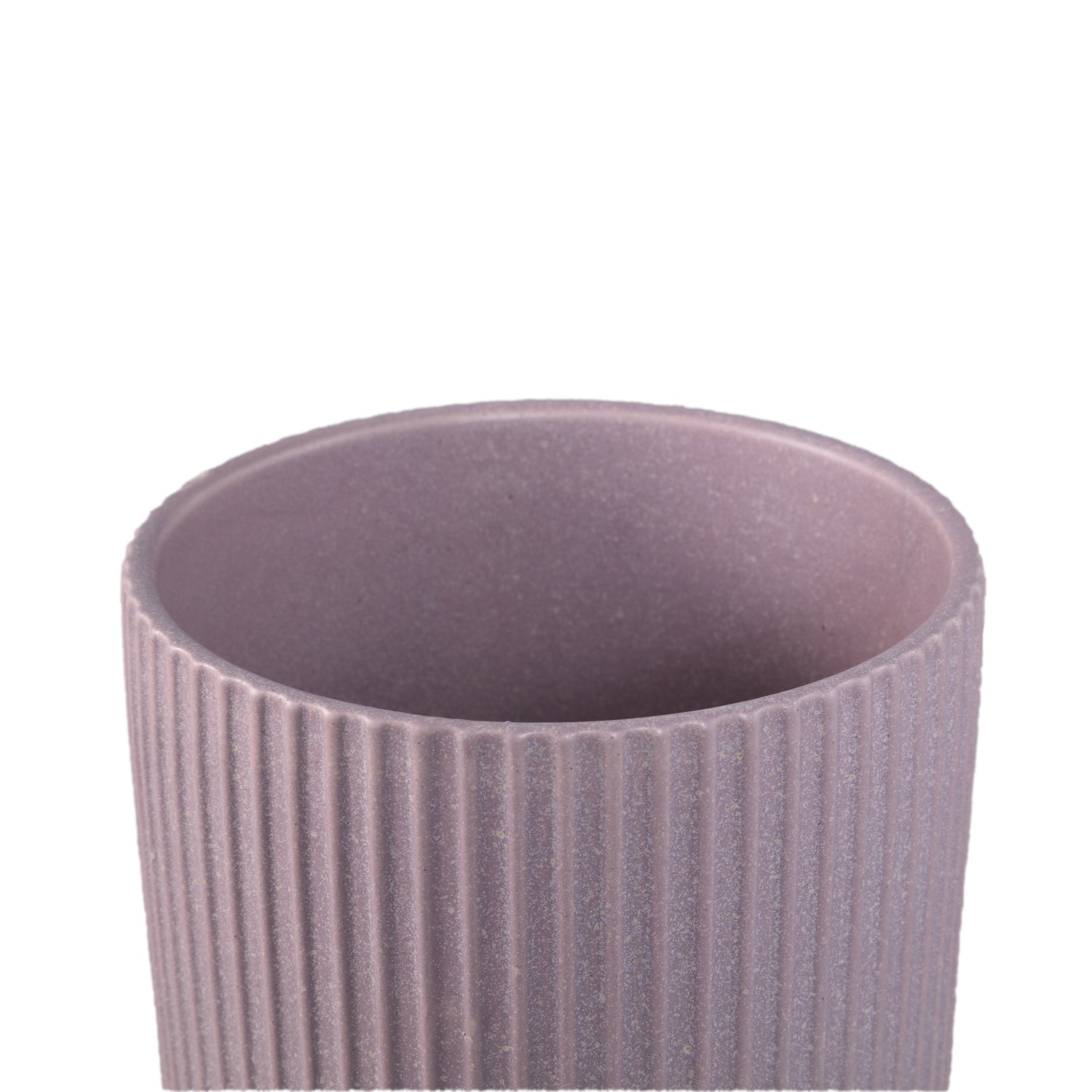 Flower Pot - Ribbed Structure, Matte Finish, Round Shape, Lilac Ceramic, M - Renaud | PTMD