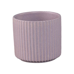 Flower Pot - Ribbed Structure, Matte Finish, Round Shape, Lilac Ceramic, M - Renaud | PTMD