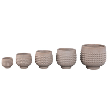 Flower Pot - Porcelain-Ceramic, Dotted Center, Pedestal Design, Beige, XL | PTMD