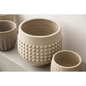 Blumentopf - Porzellan-Keramik, Gepunktetes Zentrum, Sockeldesign, Beige, XL - Clarece | PTMD