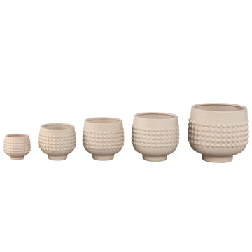 Flower Pot - Porcelain Ceramic, Dotted Center, Base Design, Cream, XL | PTMD