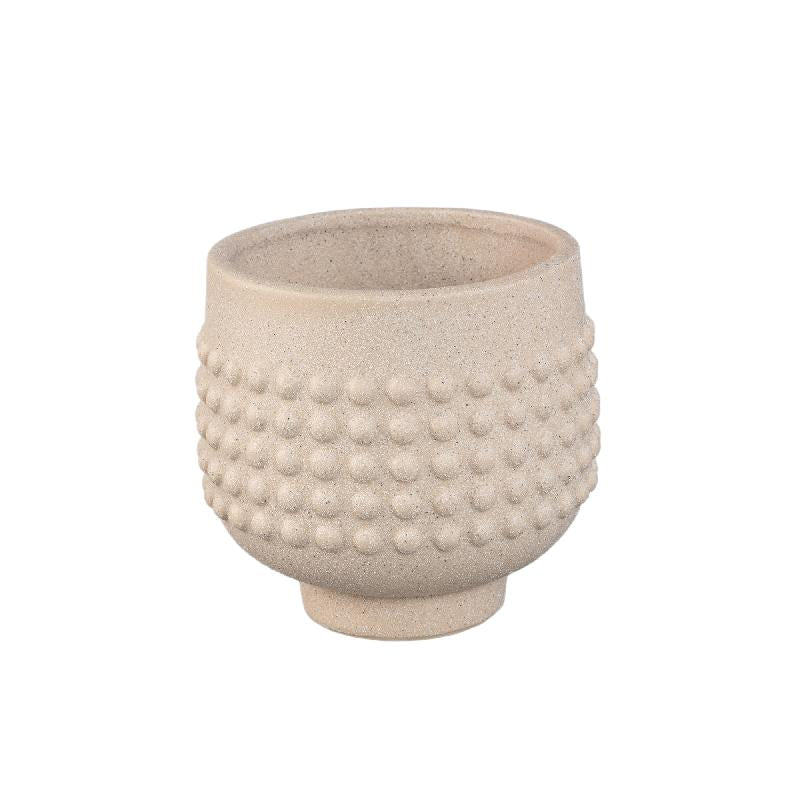 Blumentopf - Porzellan-Keramik, Gepunktetes Zentrum, Sockeldesign, Creme, M - Clarece | PTMD