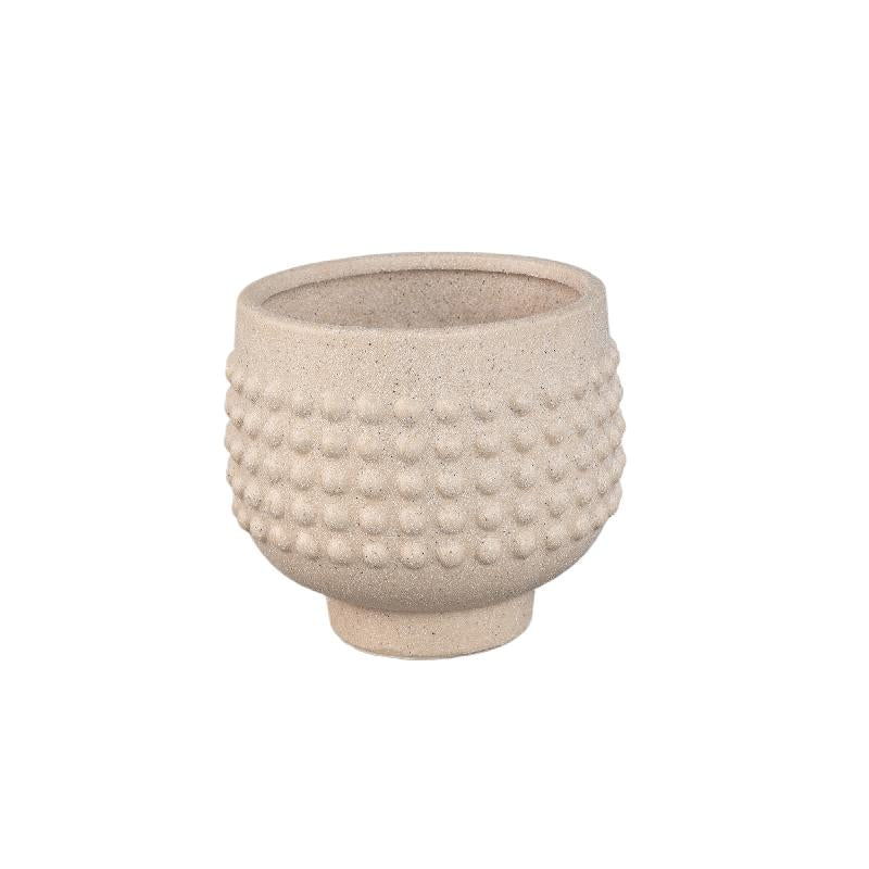 Flowerpot - Porcelain Ceramic, Dotted Center, Pedestal Design, Cream, S | PTMD