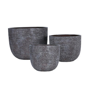 Pot – dark brown surface, structured look, handcrafted, large set of 3 – Delsey | PTMD