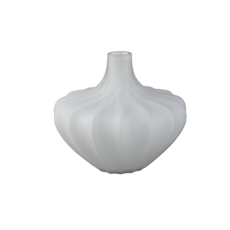 Vase – White Glass, Smooth Surface, Low – Aleiya | PTMD