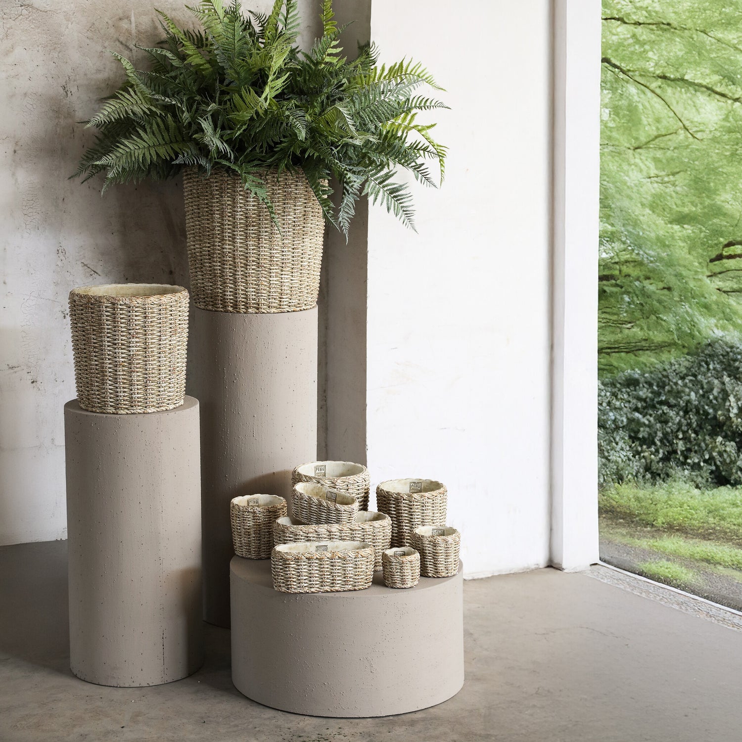 Topf – Runde Form, Zementmaterial, Korbmuster, S - Ranel | PTMD