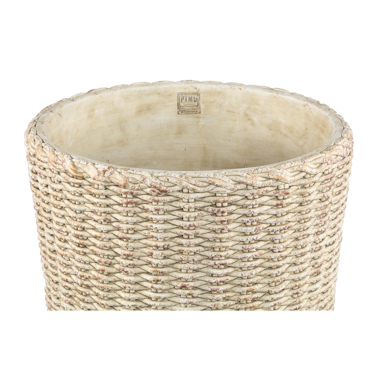 Topf – Runde Form, Zementmaterial, Korbmuster, XXL - Ranel | PTMD