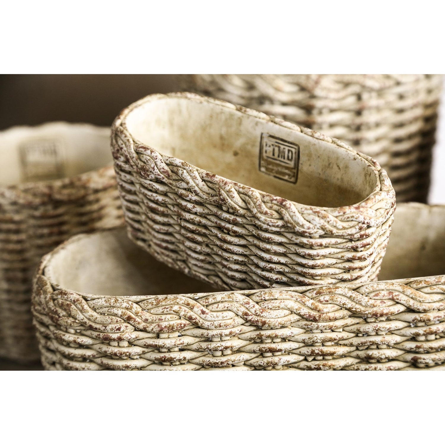 Topf – Runde Form, Zementmaterial, Korbmuster, XXL - Ranel | PTMD