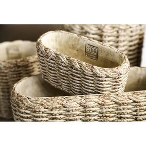 Topf – Ovale Form, Zementmaterial, Korbmuster, Niedrig, L - Ranel | PTMD