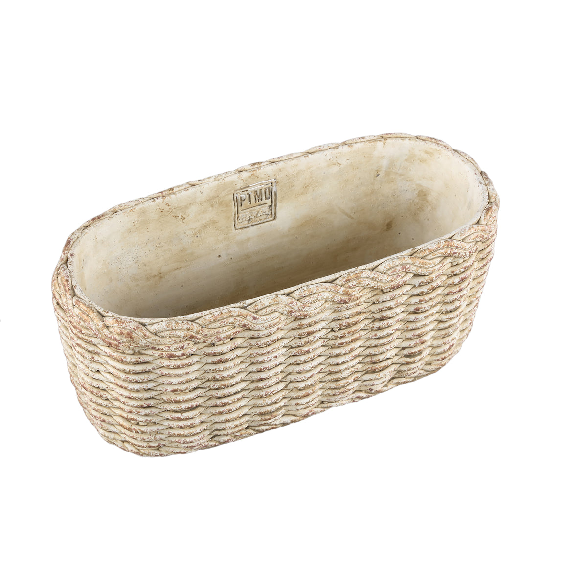 Topf – Ovale Form, Zementmaterial, Korbmuster, Niedrig, L - Ranel | PTMD