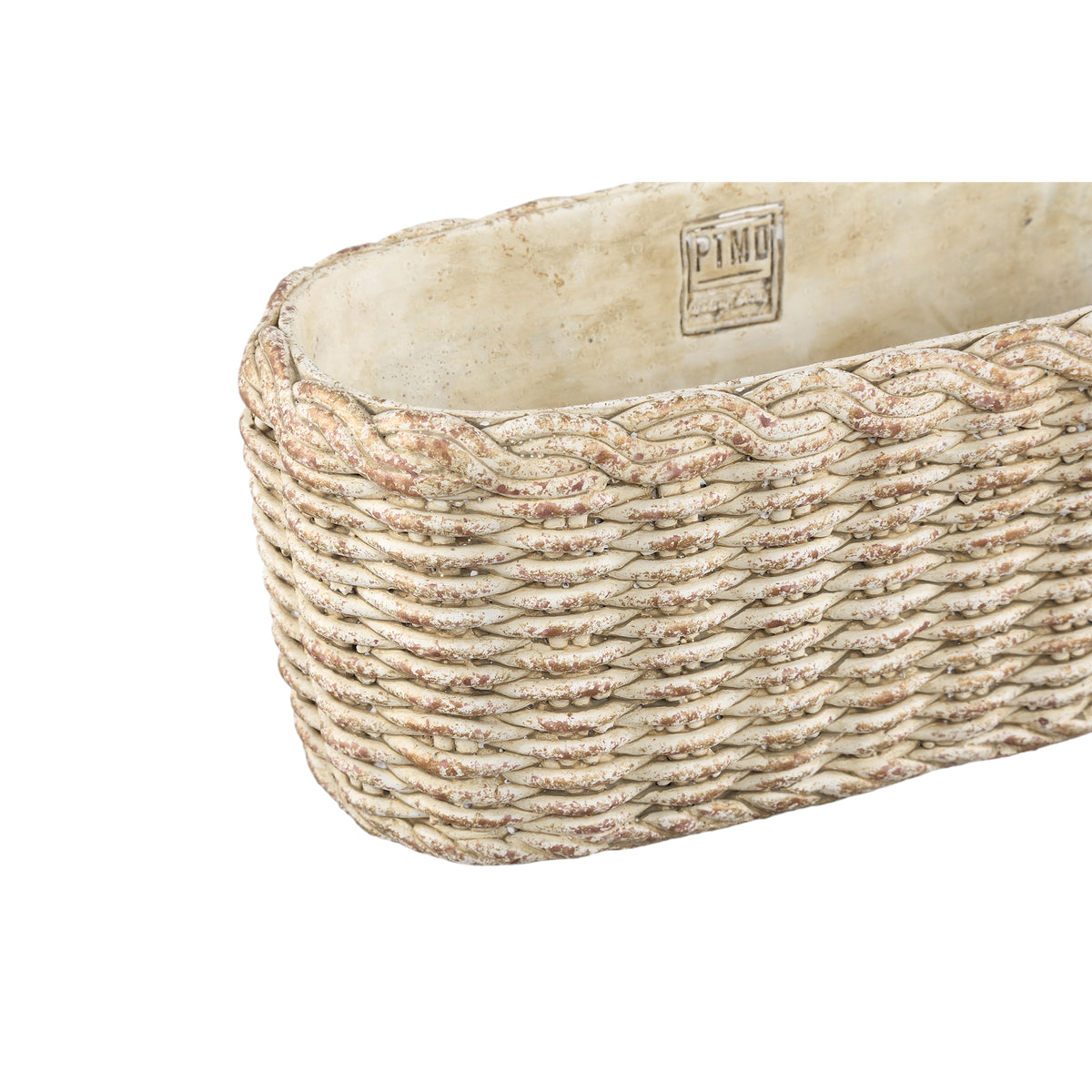 Topf – Ovale Form, Zementmaterial, Korbmuster, Niedrig, L - Ranel | PTMD