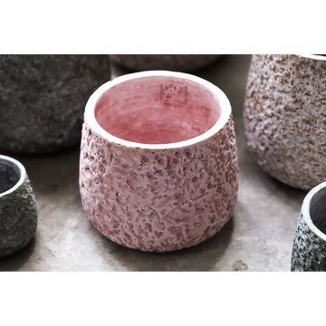 Blumentopf - Runder Zement, Raue Musteroberfläche, Rosa, S – Ziven | PTMD