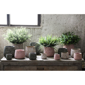 Blumentopf - Runder Zement, Raue Musteroberfläche, Weiß, S – Ziven | PTMD