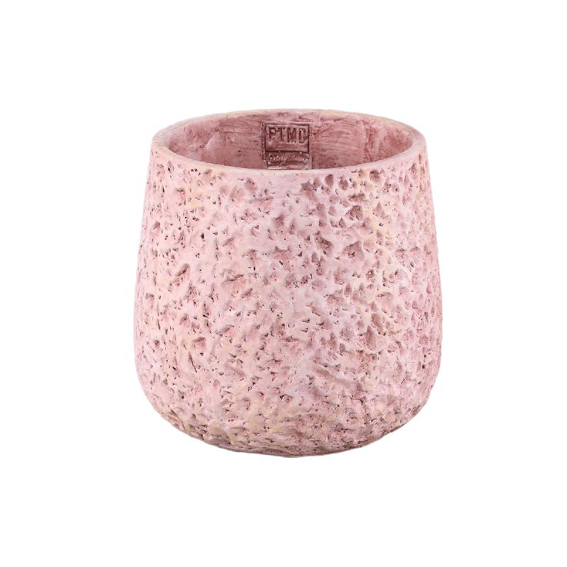 Flower Pot - Round Cement, Rough Patterned Surface, Pink, L – Ziven | PTMD