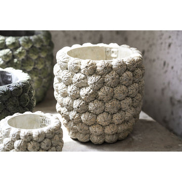 Blumentopf – Runde Form, Zement Material, Frucht Muster, Creme Oberfläche, S – Katey | PTMD