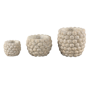 Blumentopf – Runde Form, Zement Material, Frucht Muster, Creme Oberfläche, S – Katey | PTMD