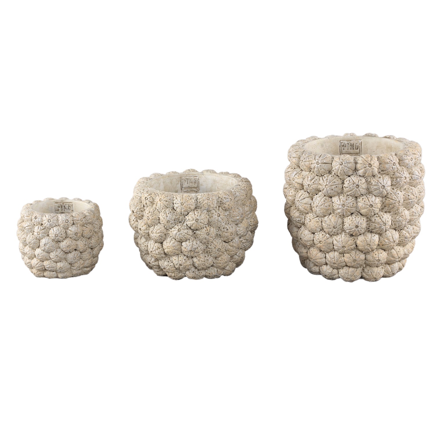 Blumentopf – Runde Form, Zement Material, Frucht Muster, Creme Oberfläche, L – Katey | PTMD