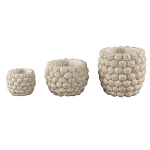Blumentopf – Runde Form, Zement Material, Frucht Muster, Creme Oberfläche, L – Katey | PTMD