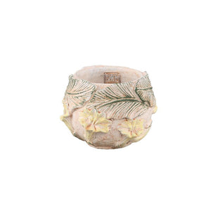 Flower Pot – Round Shape, Cement Material, Flower Pattern, Yellow Surface, S – Casy | PTMD